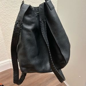 All Saints black leather hobo style bag backpack